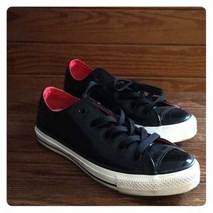 Black and Red Patent Leather Converse Low Top Shoe
